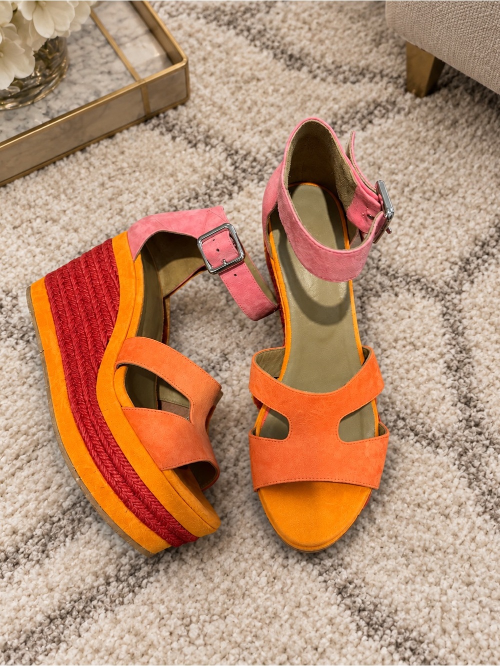 Hermès Ilana Colorblock Suede Espadrille Wedge Sandals